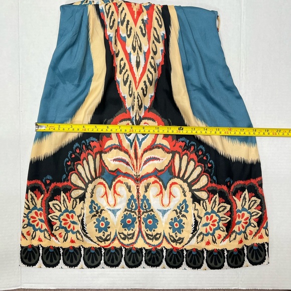 Aztec Floral Print Dress Summer Blue Spaghetti Strap Satin Silk Midi Tribal Gown - Picture 14 of 17